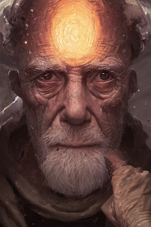 Prompt: the look of an elderly person 4 2 8 8 full of wrinkles and imperfections by artgem and greg rutkowski, highly detailed, high contrast, light reflection, trippy, nebula, trending on artstation