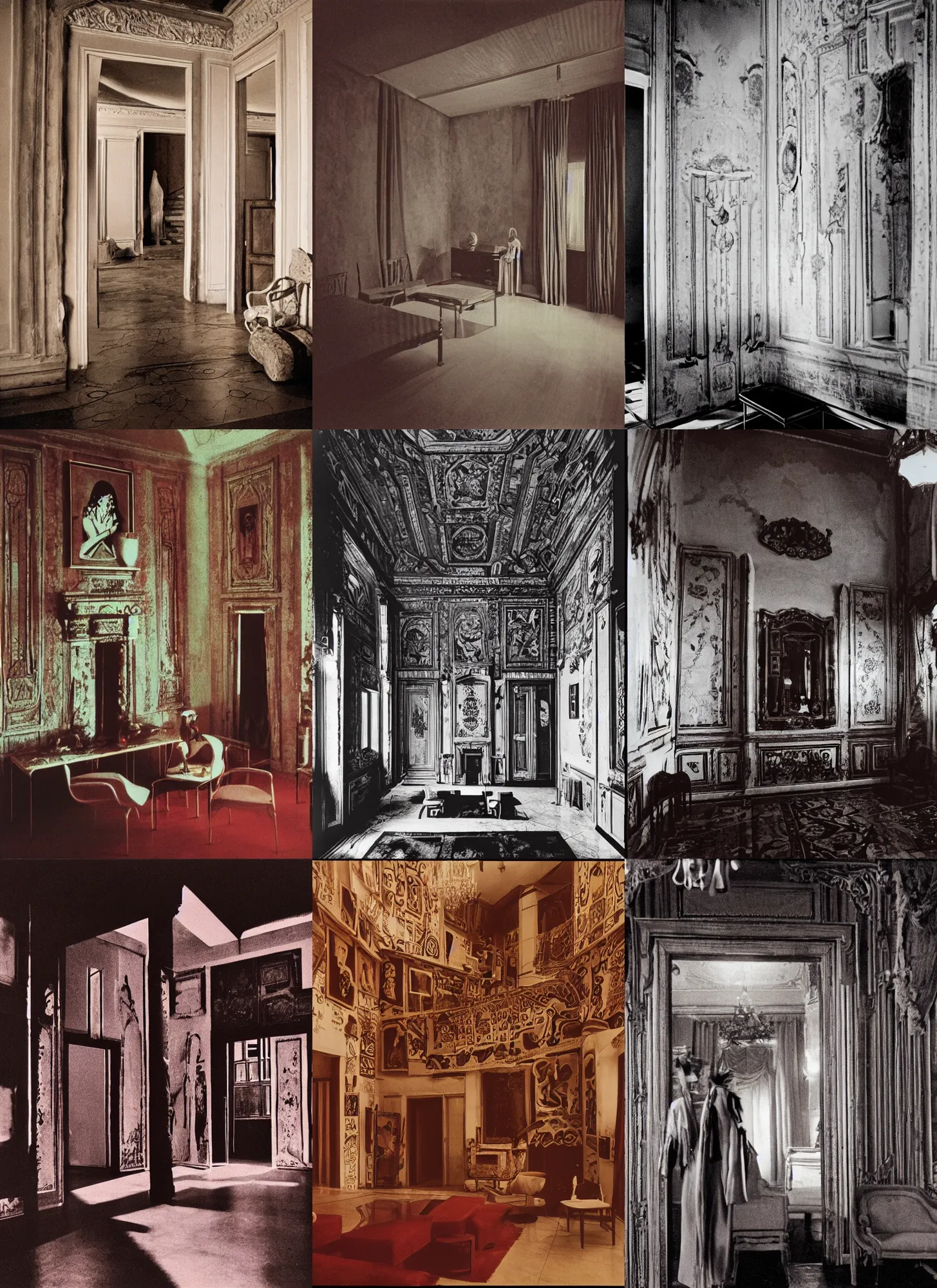 Prompt: a photography of an interior by Luciano Tovoli, 70s, Suspiria