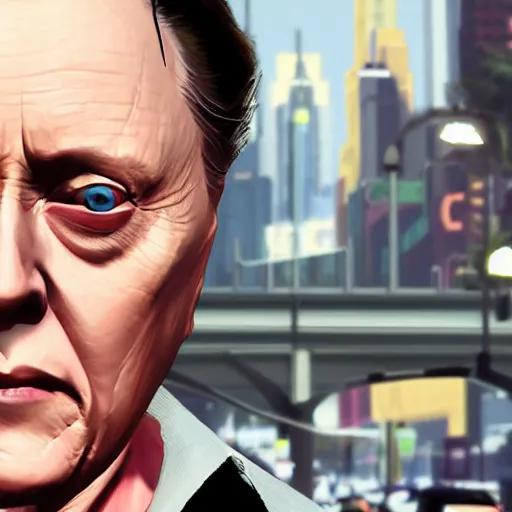 Image similar to Christopher Walken in GTA V, cover art by Stephen Bliss, artstation
