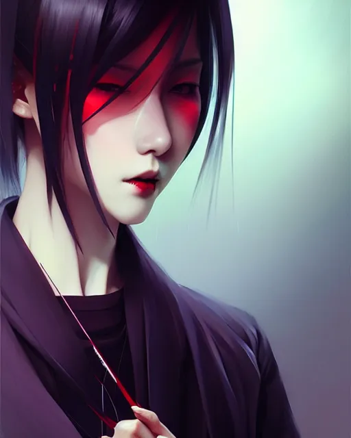 Image similar to sharp hq rendering, vampire, asian character portrait, concept art, painterly, fanart, highly detailed in the style of wlop by ilya kuvshinov, wenjun lin, sakimichan, artgerm, angular asymmetrical design, chinese artist, eastern art style, nixeu