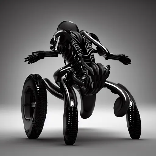 Prompt: futuristic generative design exoskeleton motorbike, dark plastic, reflective, octane render, fusion360