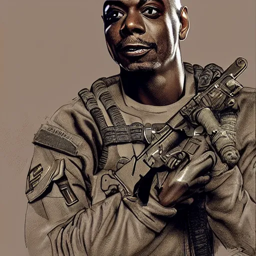 Image similar to Dave Chappelle as a navy SEAL, high resolution fantasy concept art, intricate details, soft lighting