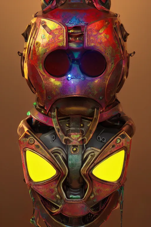 Image similar to colorful vivid steampunk mask minimalist fantasy art robot ninja helmet, global illumination ray tracing hdr fanart arstation by sung choi and eric pfeiffer and gabriel garza and casper konefal