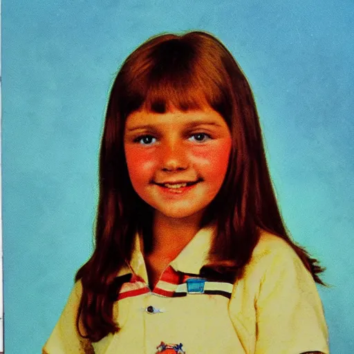 Prompt: tacky school portrait from the 70s, dusty old photo,