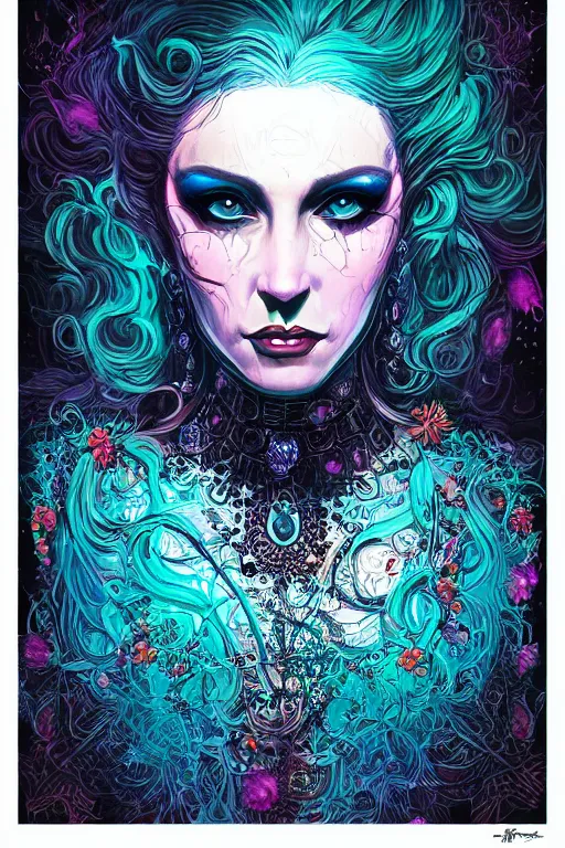 Image similar to portrait of jewel beautiful goth girl queen in the style of Rob Lefield and Dan Mumford , trending on artstation, digital art,surrealism ,macro,blueprint ,vaporwave ,