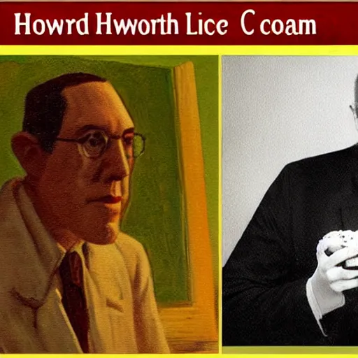 Prompt: howard philips lovecraft consuming an ice cream, realistic painting, award winning