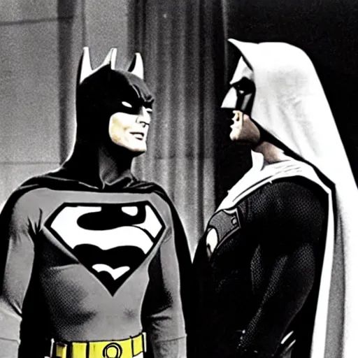 Image similar to adam west batman teams up with superman on the 1 9 6 6 batman tv show