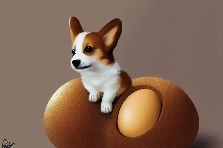 Image similar to a baby corgi crawling out of an egg, photography, fantasy art, concept art, digital art, trending on artstation, 4 k, extremely detailed, realistic,