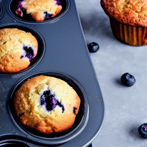 Prompt: A steaming blueberry muffin