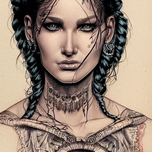 gorgeous chinese girl in tattoos, by luis royo, in