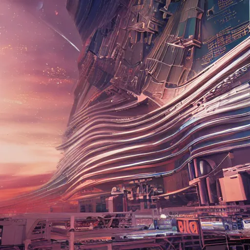 Image similar to sci-fi motherboard structure on the coronation of napoleon painting and digital billboard in the middle, unreal engine 5, keyshot, octane, artstation trending, ultra high detail, ultra realistic, cinematic, 8k, 16k, in style of zaha hadid, in style of nanospace Michael Menzelincev, in style of Lee SOUDER, colors in style of the Blade Runner 2049, in plastic, dark, tilt shift,