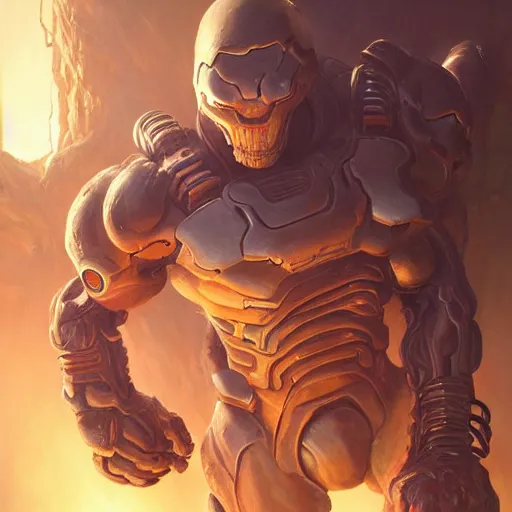 Image similar to doom eternal, mutant, tubes fused with the body, front view, painted by stanley lau, painted by greg rutkowski, painted by stanley, artgerm, masterpiece, digital art, trending on arts