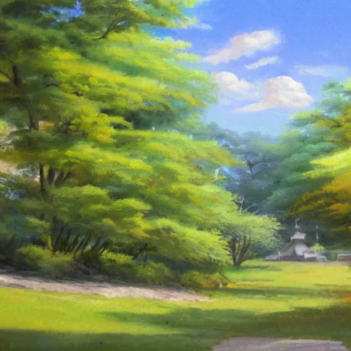 Prompt: japanese suburb peaceful summer day oil painting hd