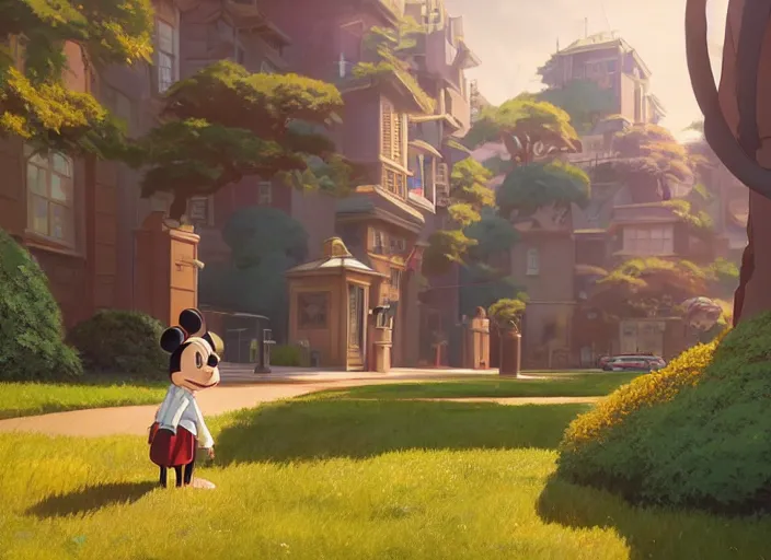 Image similar to mr winston welcoming his new guests, medium shot, studio ghibli, pixar and disney animation, sharp, rendered in unreal engine 5, anime key art by greg rutkowski, bloom, dramatic lighting