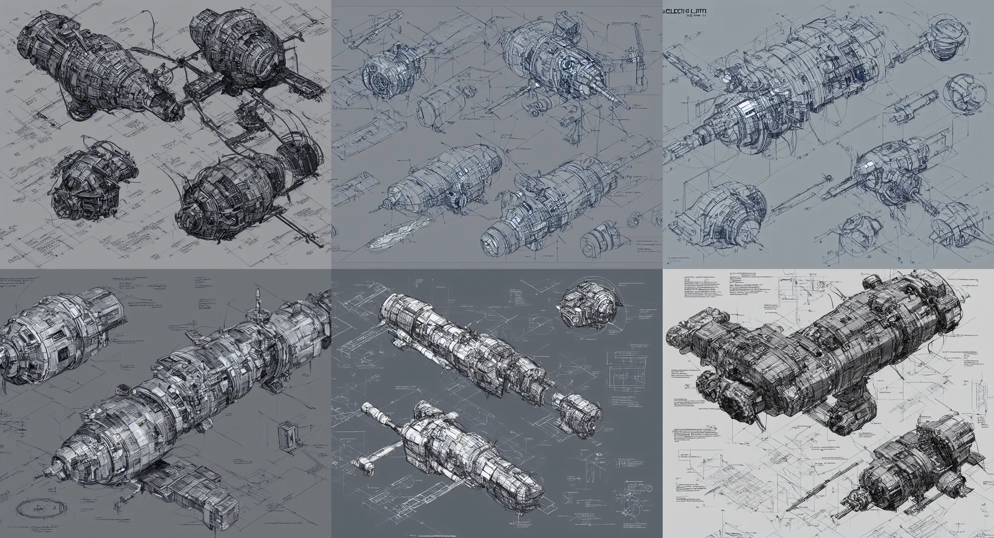 Prompt: A detailed schematic drawing of a sci-fi satellite, blueprint, technical drawing, scientific illustration, concept art, annotations, paper texture, Artyom Turskyi, Longque Chen, Mack Sztaba, Vladimir Manyukhin artstation, 8k