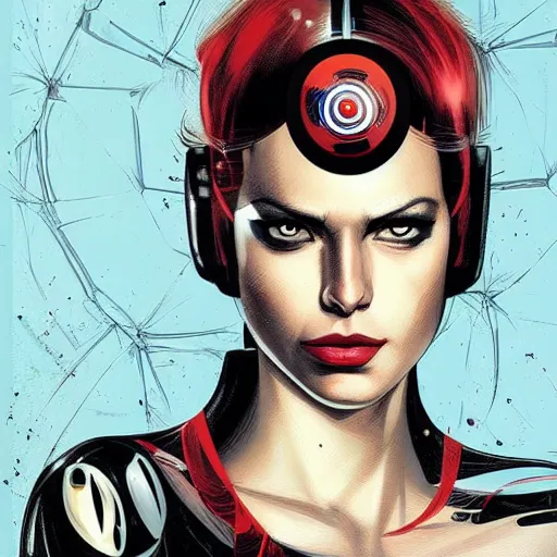 Image similar to portrait of a female android, by MARVEL comics and Sandra Chevrier