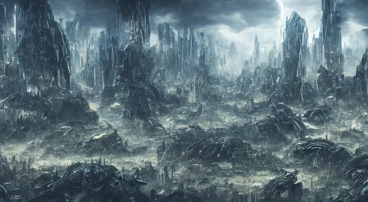 Prompt: alien sci-fi city landscape, art, high detail, high definition, 8k, cinematic,