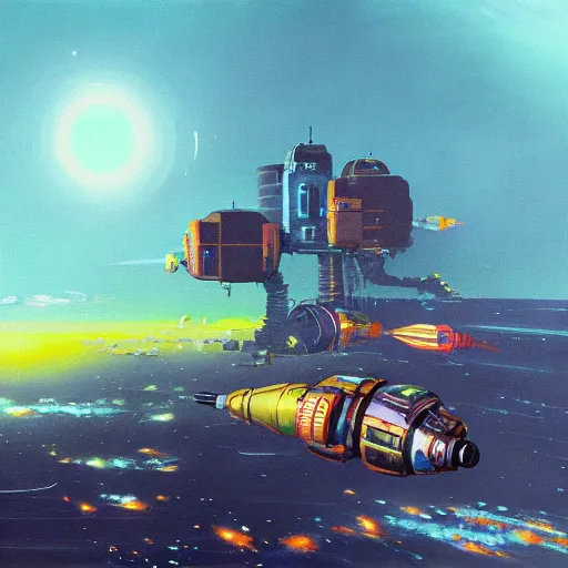 Image similar to a painting in the style of chris foss.