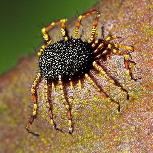 Image similar to horrifying spider trypophobia small spiders on it's back coming out