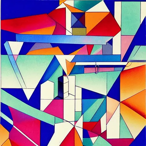 Prompt: A beautiful computer art of a abstract composition of geometric shapes in various colors. manga by Gustave Buchet curvaceous, apocalyptic