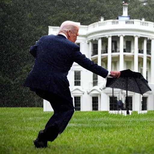 Prompt: a predator monster battling joe biden on the white house lawn during a storm, dramatic