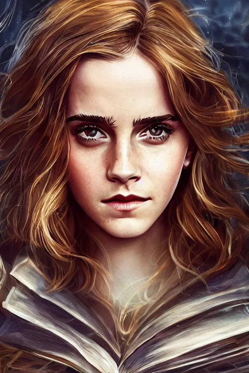 Image similar to a photo of Emma Watson using her superpower of energy, fantasy, intricate, beautiful, highly detailed, digital painting, artstation, concept art, smooth, high resolution, sharp focus, illustration