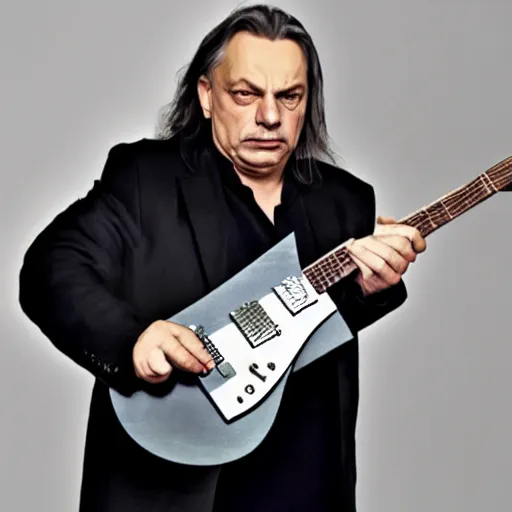 Image similar to heavy metal viktor orban with a flying v guitar