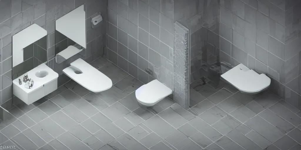 Prompt: 3 d octane render ultra photorealistic hyper detailed isometric diorama of a bathroom