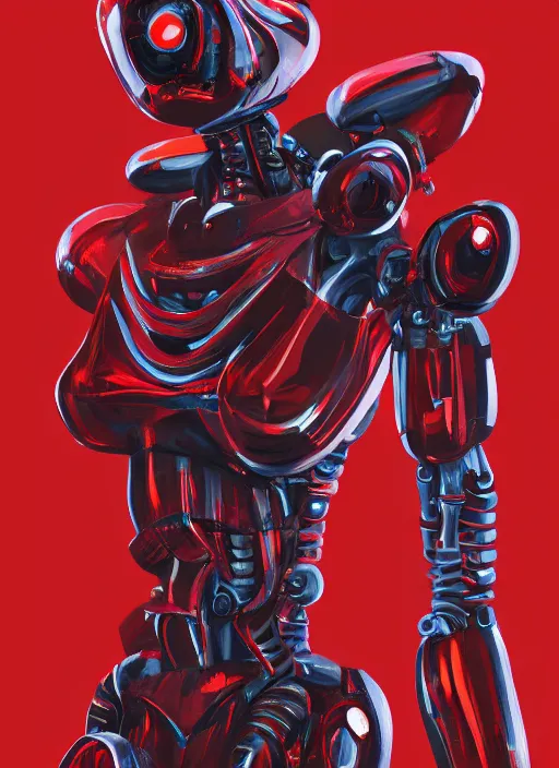 Image similar to a robot wearing a red dress, full body shot, highly detailed, digital painting, artstation, concept art, smooth, sharp focus, illustration