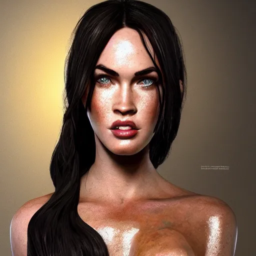 Image similar to portrait of megan fox as an anthropomorphic fox, costume, au naturel, hyper detailed, digital art, trending in artstation, cinematic lighting, studio quality, smooth render, unreal engine 5 rendered, octane rendered, art style by klimt and nixeu and ian sprigger and wlop and krenz cushart.