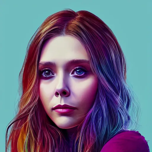 Prompt: elizabeth olsen, portrait, colorful, artstation