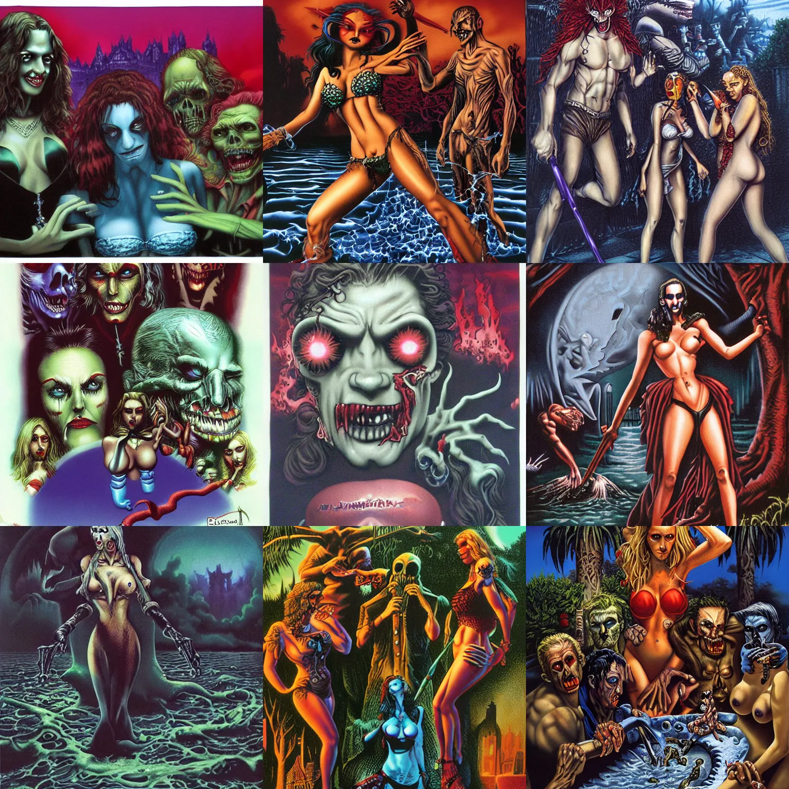 Prompt: very detailed vampire the masquerade pool party by richard corben airbrush