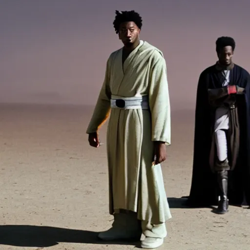 Prompt: 2 1 savage as a jedi master cinematic scene, wide angle, full body, 3 5 mm