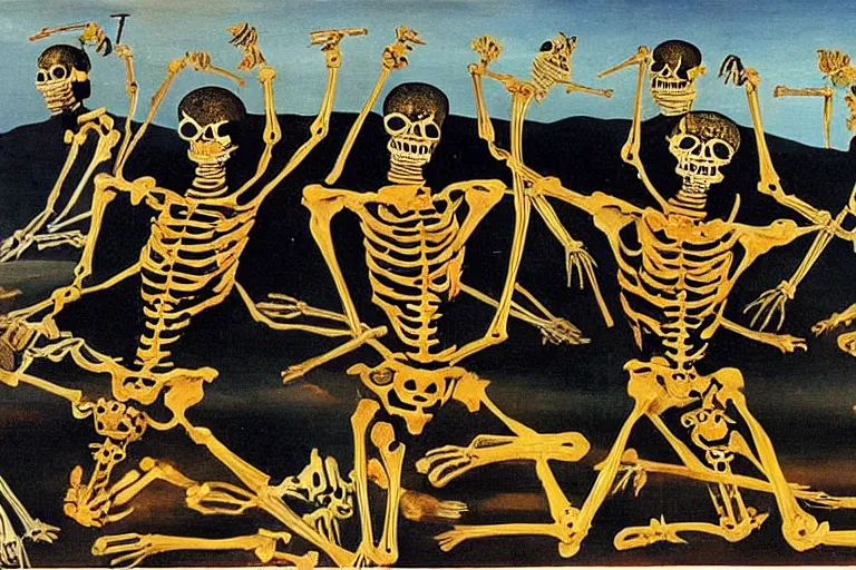 Image similar to tibetan skeleton dance in sacred ceremony, salvador dali