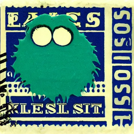 Image similar to cookie monster in the style of a 1 9 2 0 s vintage mailing stamp