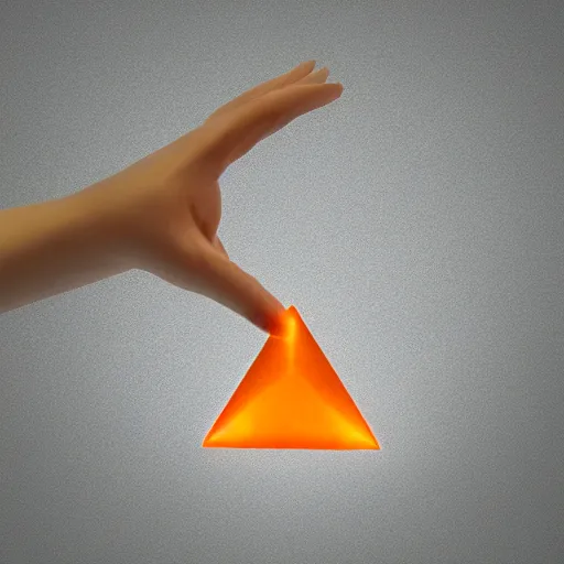 Image similar to a small glowing orange triangle floating above an open hand, dark lighting