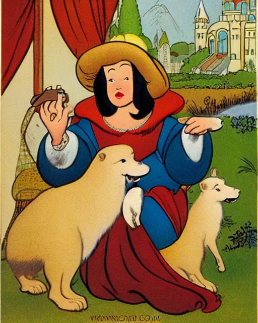 Image similar to Lady with an Ermine by Leonardo comic art by Carl Barks