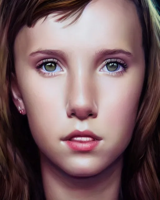 Prompt: amazing portrait of millie bobby brown, artgerm, digital art