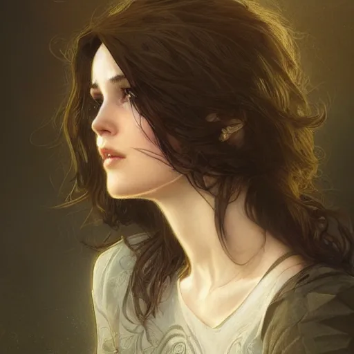 Image similar to beautiful young winona ryder, closeup, d & d, fantasy, intricate, elegant, highly detailed, digital painting, artstation, concept art, matte, sharp focus, illustration, art by artgerm and greg rutkowski and alphonse mucha