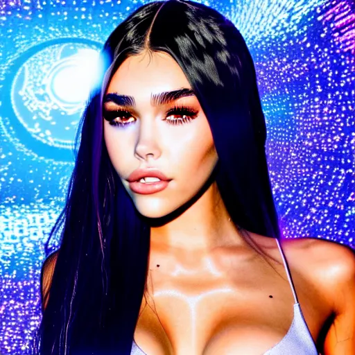 Image similar to madison beer a an intergalactic popstar dancing on a planet, render, blender render, unity render, 4 k wallpaper, art station trending, artstation 4 k coherent, coherent, 4 k, detailed, hyperdetailed, artifact - free, completely coherent, sharp, madison beer