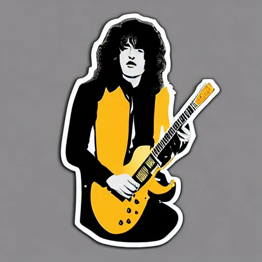 Image similar to 1 9 7 0 - young - jimmy page from led zepelin playing - guitar - solo, sticker - art, svg vector, adobe - illustrator