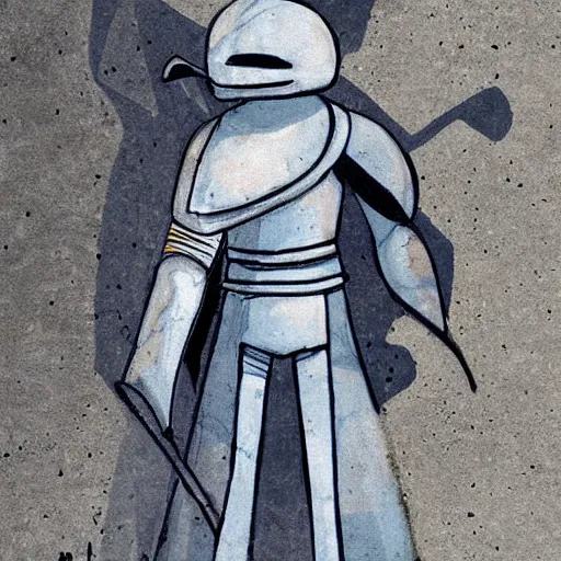 Prompt: marble statio of the knight from hollow knight