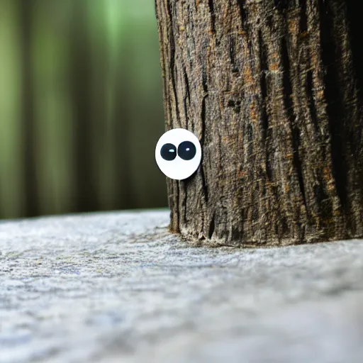 Image similar to paperclip with googly eyes, drinking coffee, in the woods, photography, depth of field, very symmetric, rule of thirds, 4 k resolution