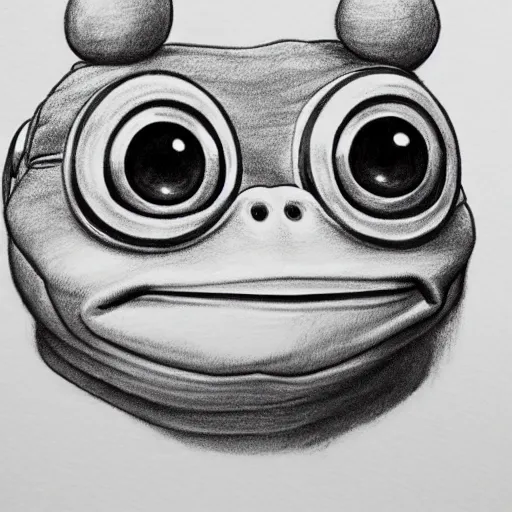 Image similar to hyperealistic graphite drawing of Pepe the frog