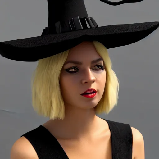 Image similar to a black cat wearing a witch hat, hyperrealistic, concept art, octane render, unreal engine 5, trending on deviantart, highly detailed, high quality, 8 k, soft lighting, cute, natural lighting, realistic face, trending on artstation, elegant clothes