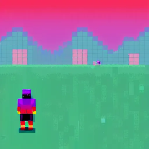 Image similar to windows xp background in the style of hyper light drifter pixel art