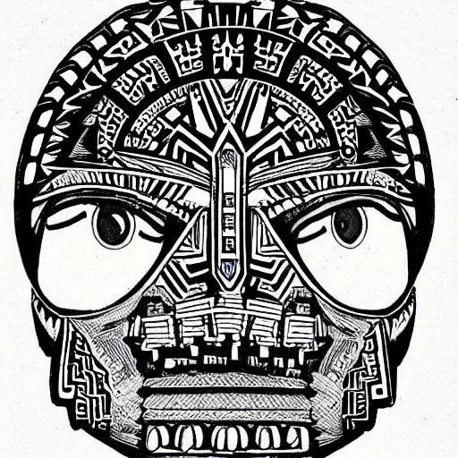 Prompt: detailed, intricate, symmetric aztec drawing of homer simpson's portrait