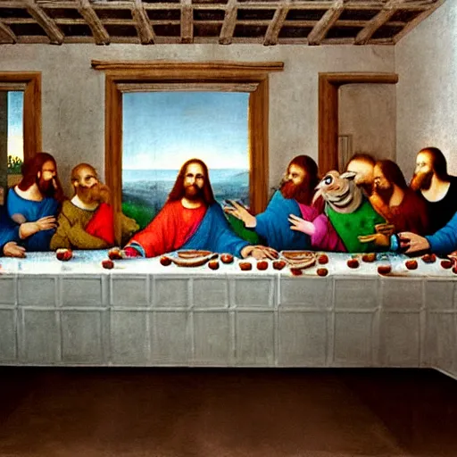 Prompt: high quality ,the last supper but with Muppets in leonardo da vinci stayl