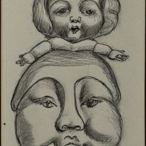 Image similar to cherub with 4 faces, child drawing