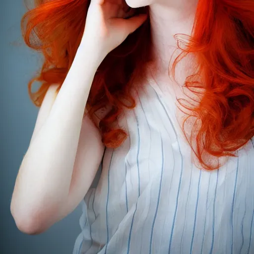 Image similar to very beautiful redhead woman looking back over her shoulder, eye contact